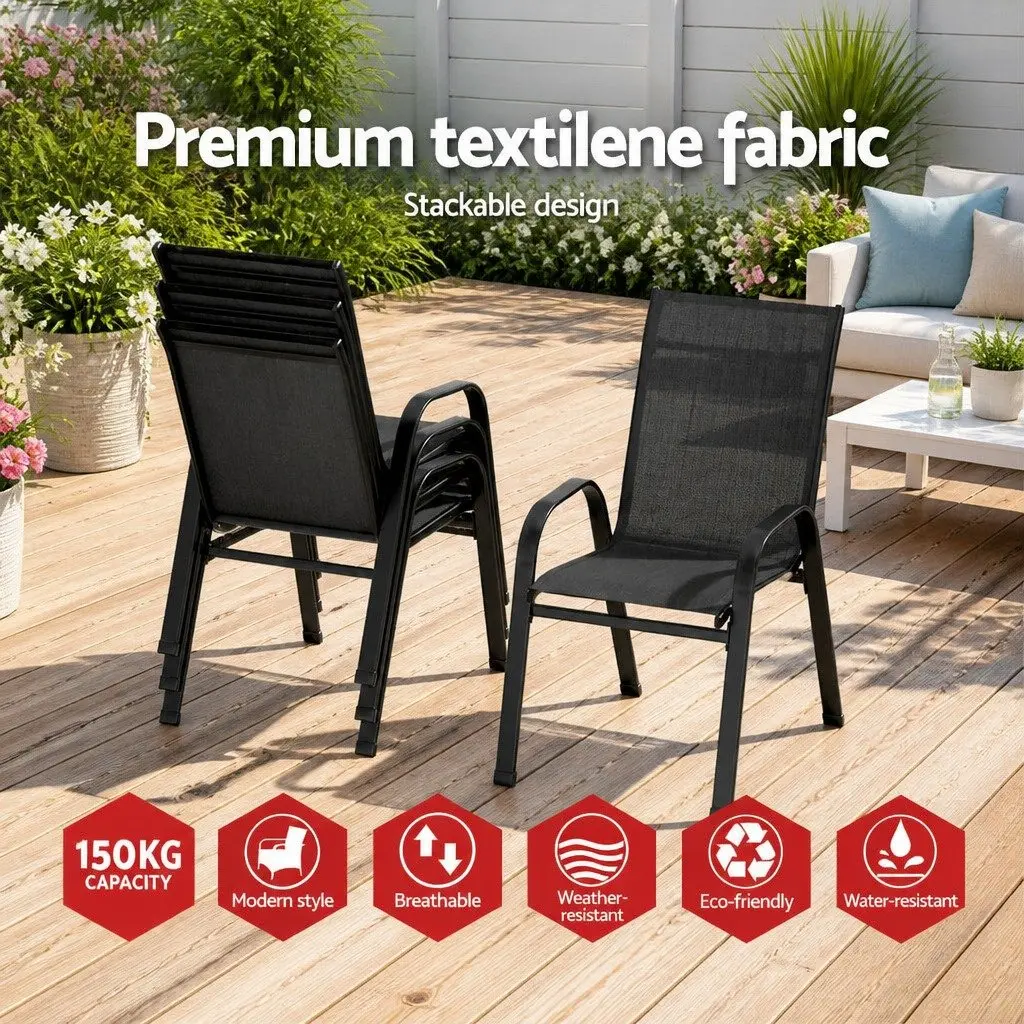 Stackable Outdoor Dining Chairs 4PC Patio Lounge Furniture Black Steel Frame