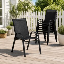 Outdoor Dining Chairs Stackable Lounge Patio Furniture Set 6PC Black Steel Frame