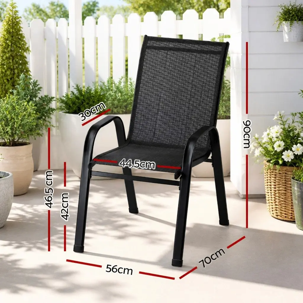 Outdoor Dining Chairs Stackable Lounge Patio Furniture Set 6PC Black Steel Frame