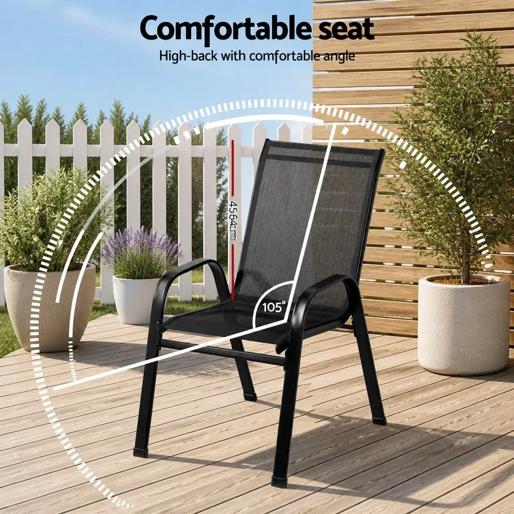 Outdoor Dining Chairs Stackable Lounge Patio Furniture Set 6PC Black Steel Frame