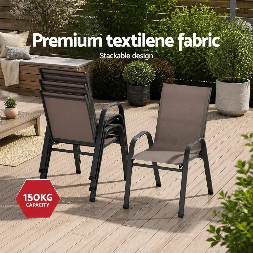 Outdoor Stackable Dining Chairs Set 6PC Lounge Patio Furniture Brown Steel Frame