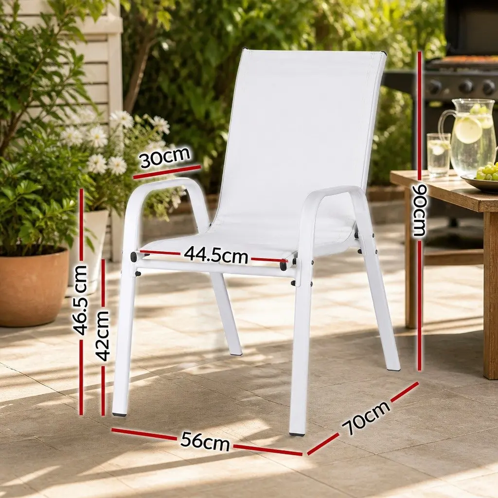 Outdoor Stackable Dining Chairs White Textilene Fabric Steel Frame