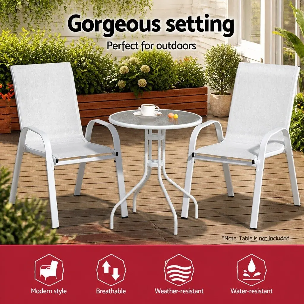 Outdoor Stackable Dining Chairs White Textilene Fabric Steel Frame