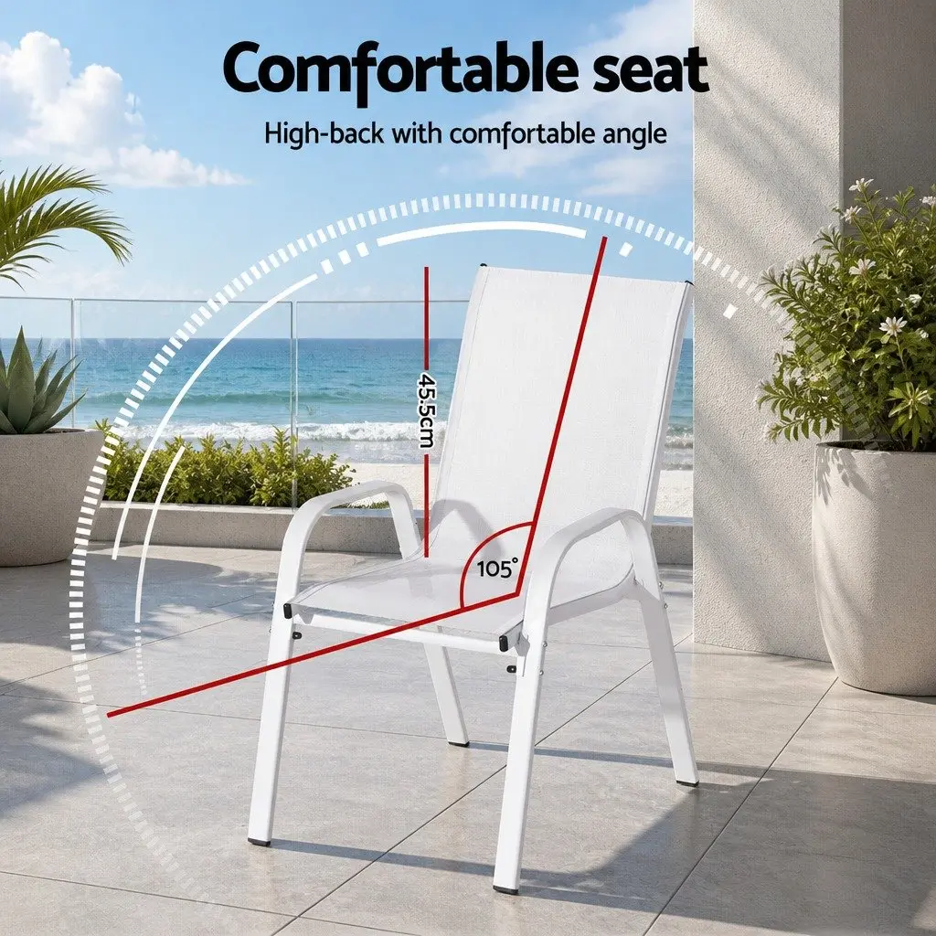 Outdoor Stackable Dining Chairs White Textilene Fabric Steel Frame