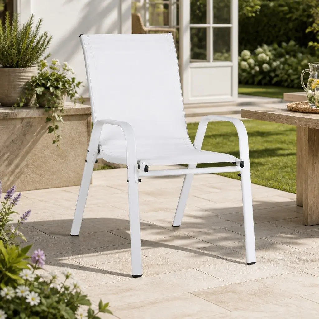 Outdoor Dining Chairs Stackable White 4 Piece Set