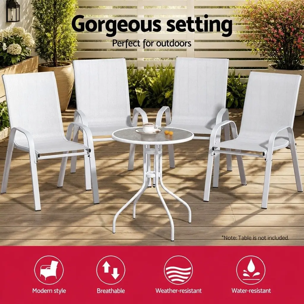 Outdoor Dining Chairs Stackable White 4 Piece Set