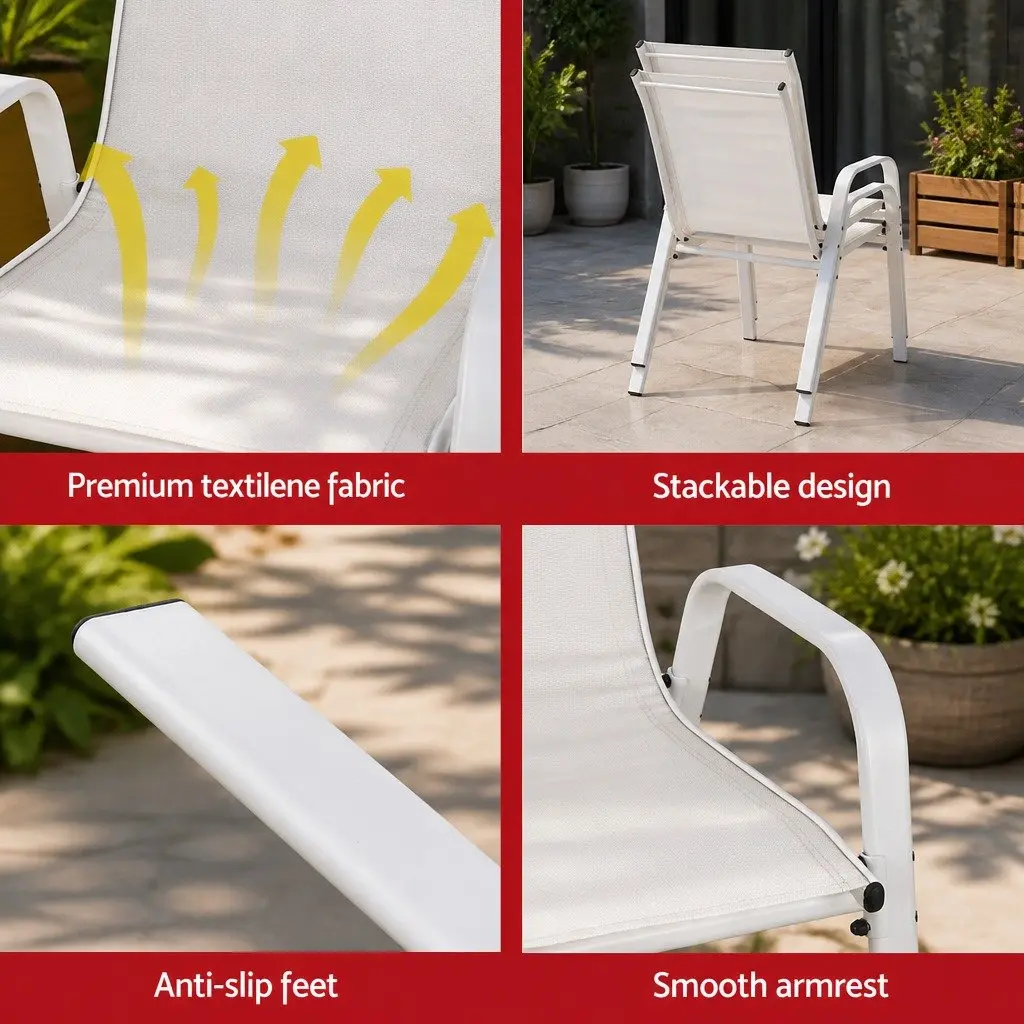 Outdoor Dining Chairs Stackable White 4 Piece Set