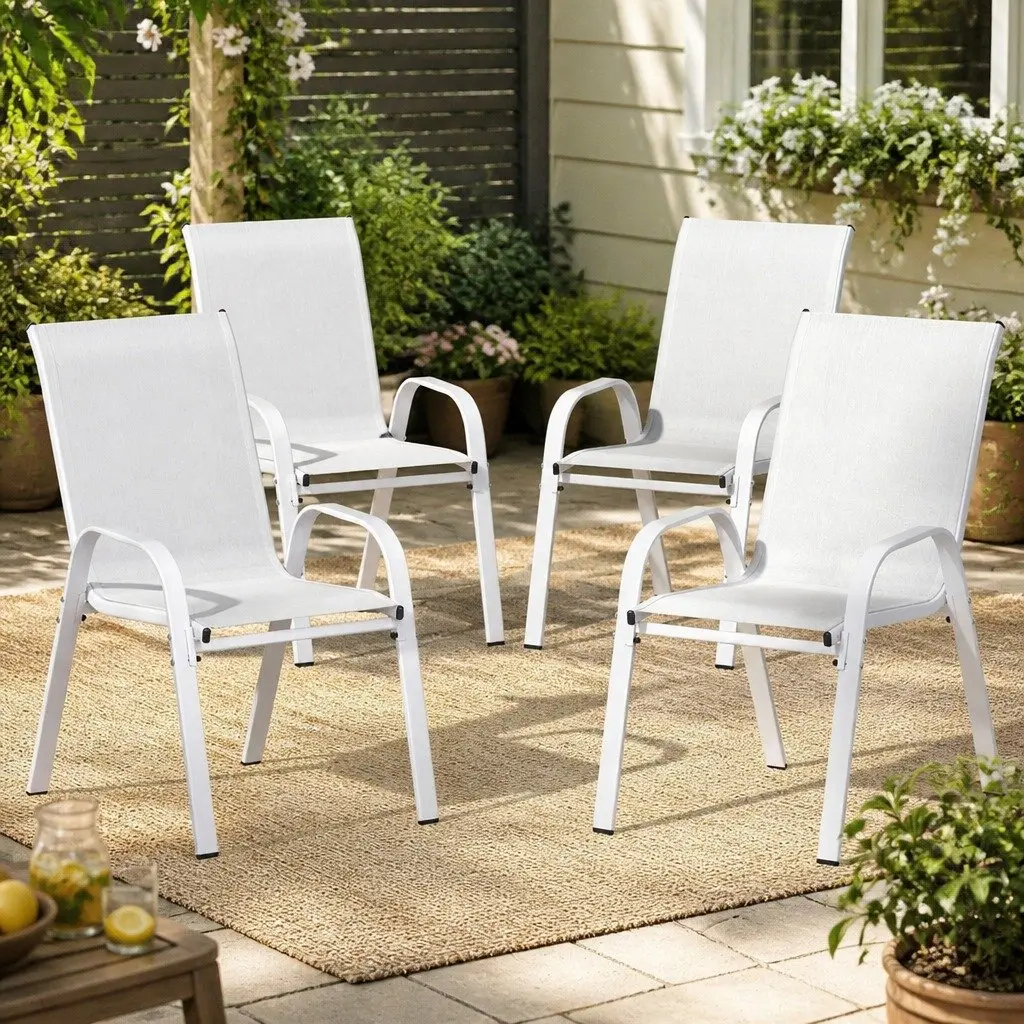Outdoor Dining Chairs Stackable White 4 Piece Set