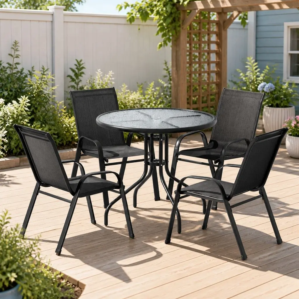 Outdoor Dining Set Table and 4 Stackable Chairs Patio Garden Bistro Furniture