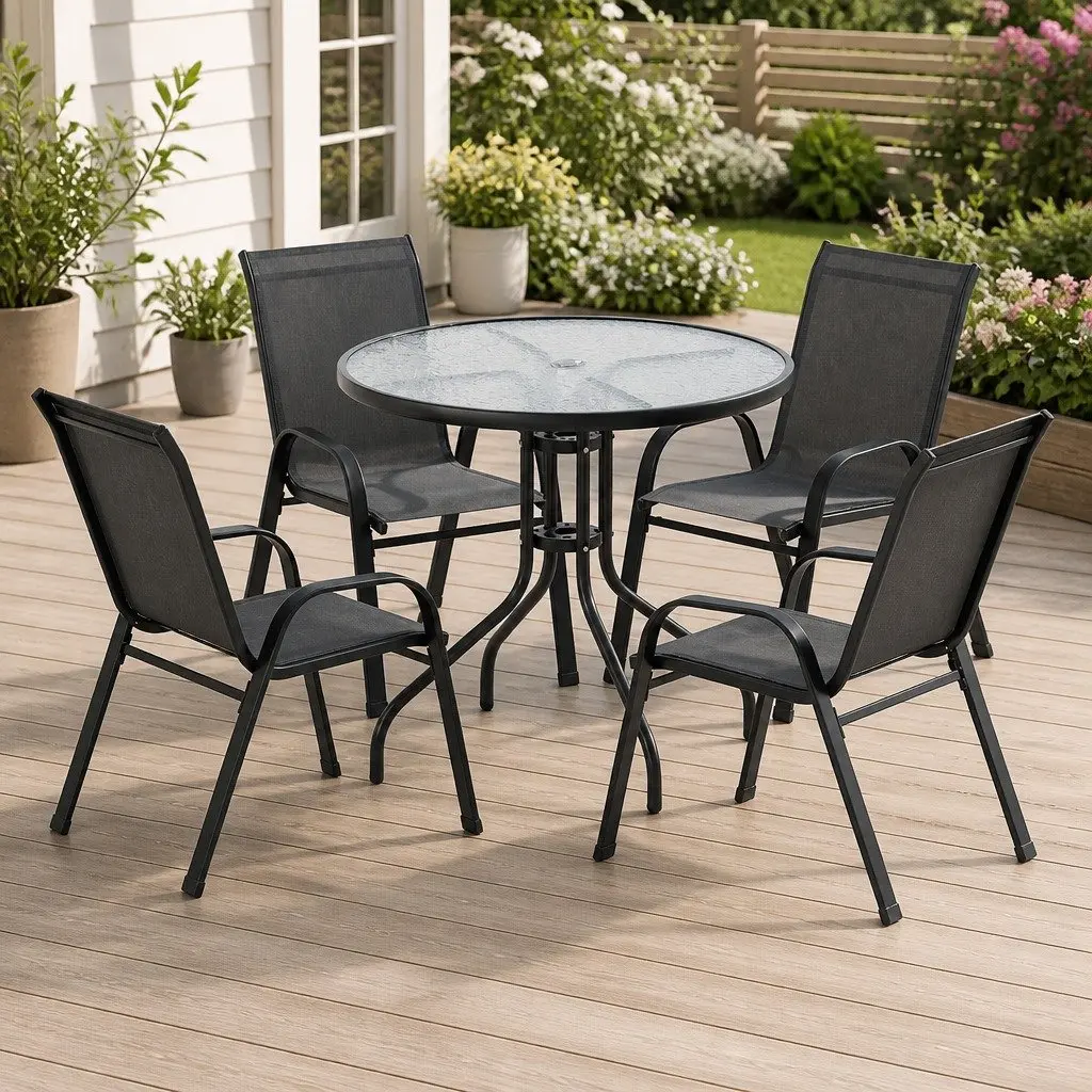 Outdoor Dining Set Table and 4 Stackable Chairs Patio Garden Bistro Furniture