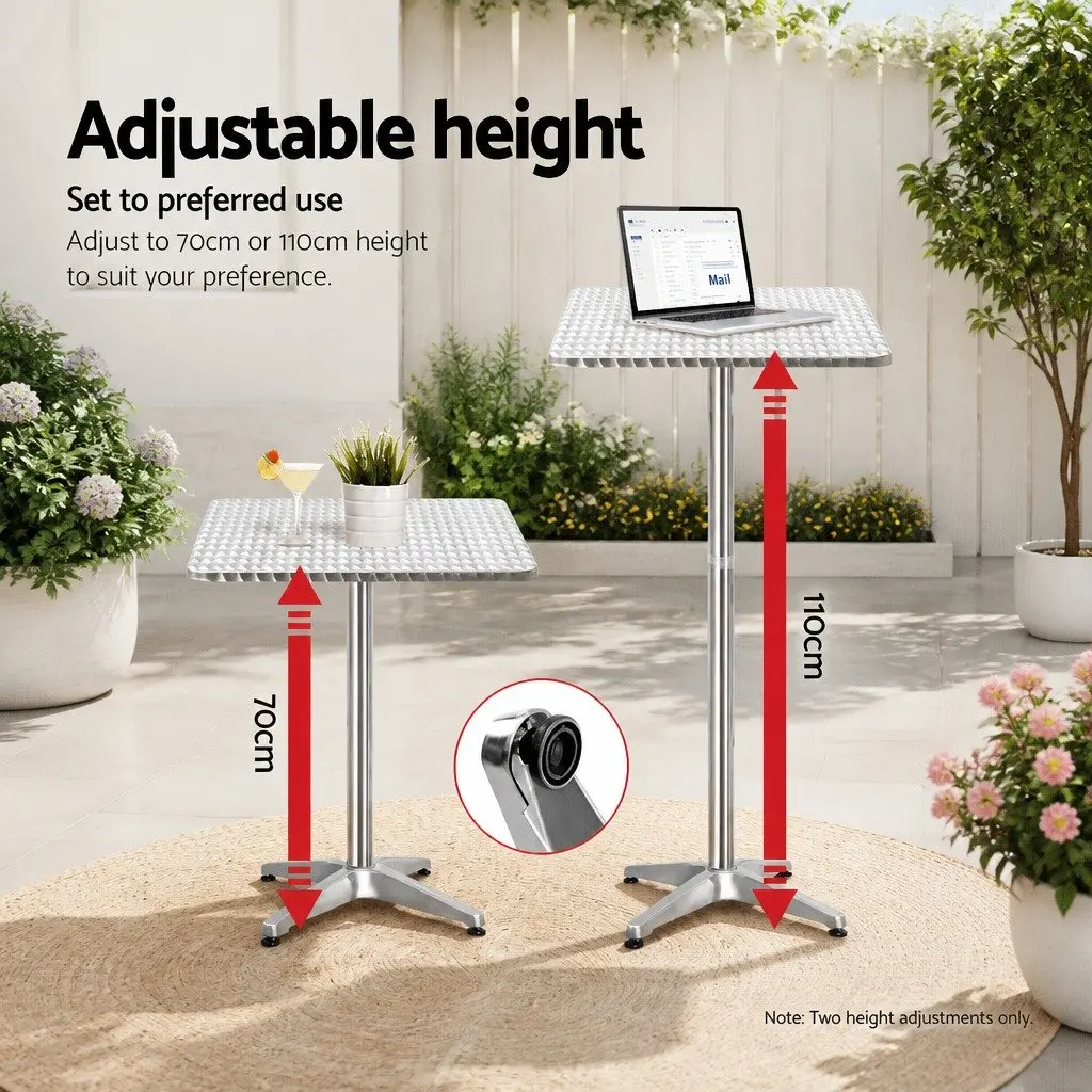3 Piece Outdoor Bar Set Height Adjustable Bistro Table with 2 Stools Square Cafe