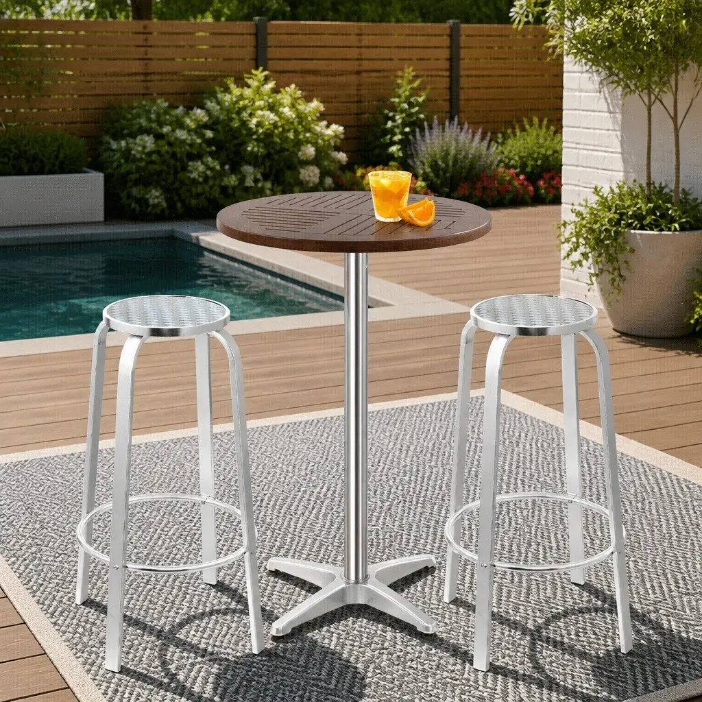 3 Piece Outdoor Bar Set Height Adjustable Bistro Table with 2 Stools Square Cafe