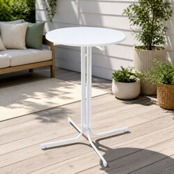Round Folding Bar Table Outdoor Patio Furniture White Dining Desk Top 109cm High