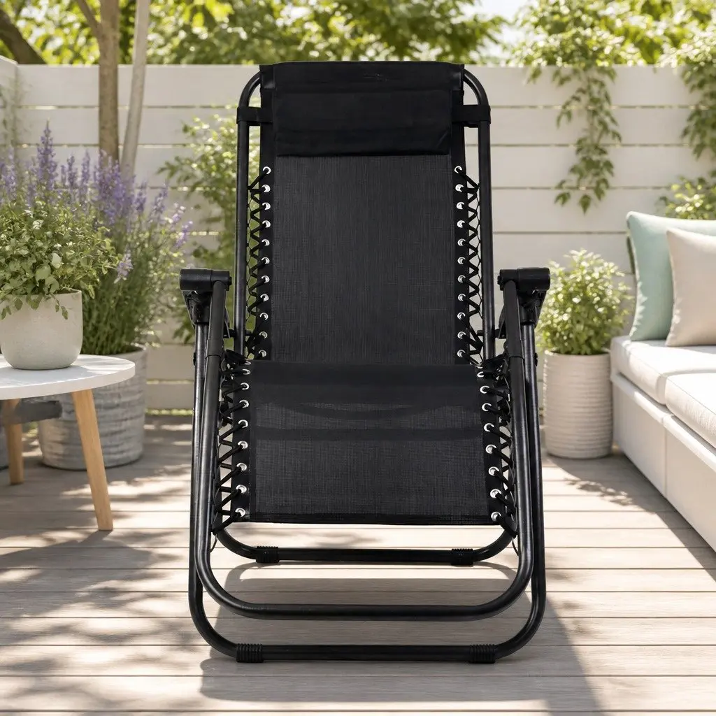 Zero Gravity Reclining Chair Adjustable Folding Outdoor Lounge Black 2 Piece