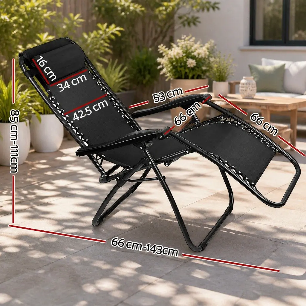 Zero Gravity Reclining Chair Adjustable Folding Outdoor Lounge Black 2 Piece