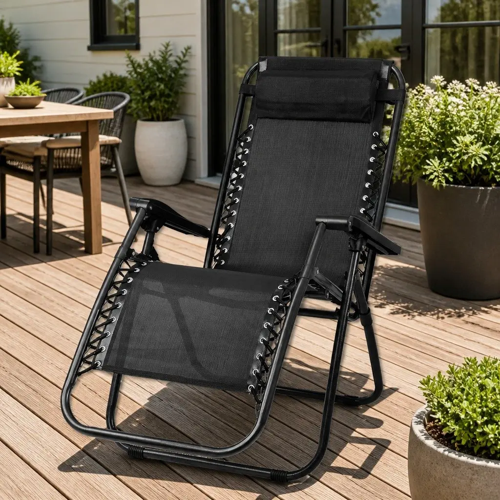 Zero Gravity Chair Folding Adjustable Lounge Outdoor Recliner Black