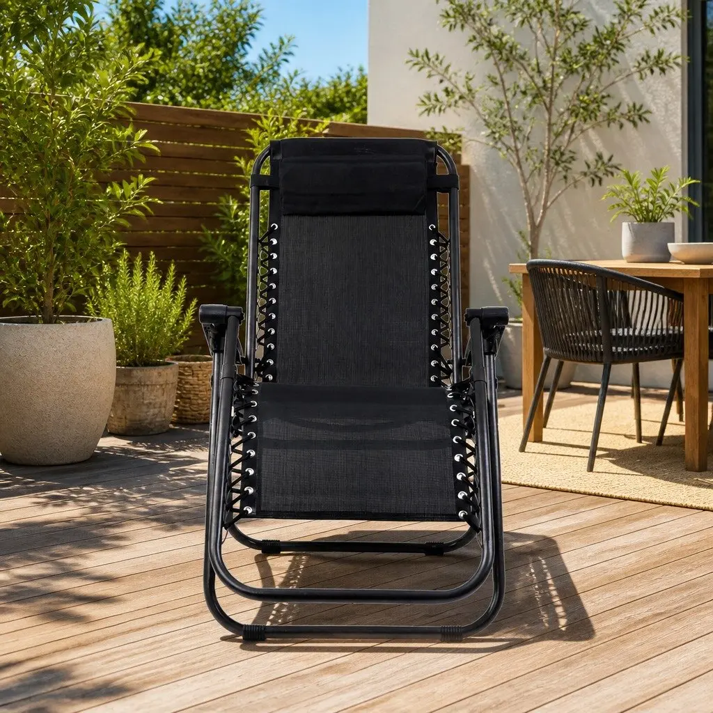 Zero Gravity Chair Folding Adjustable Lounge Outdoor Recliner Black