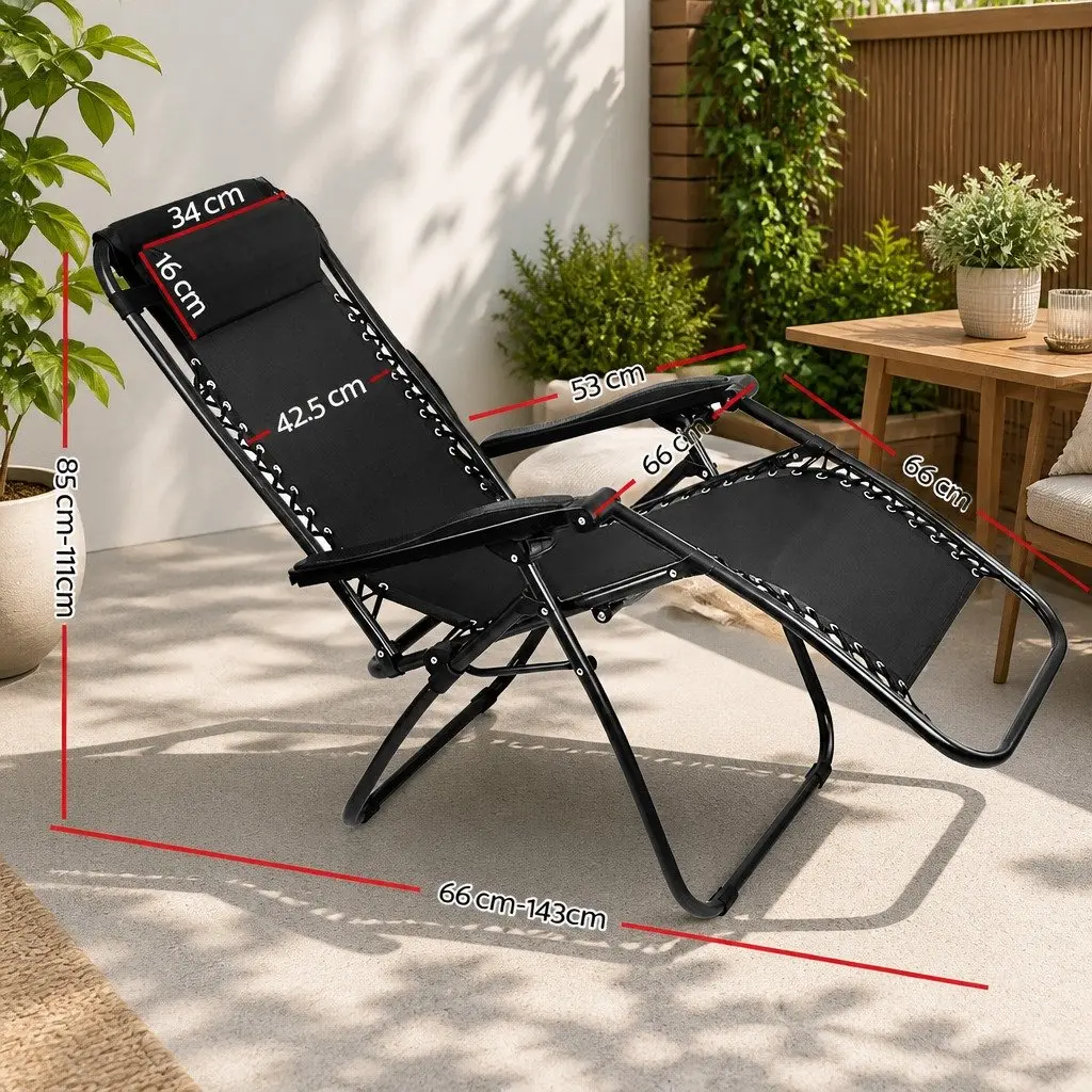 Zero Gravity Chair Folding Adjustable Lounge Outdoor Recliner Black
