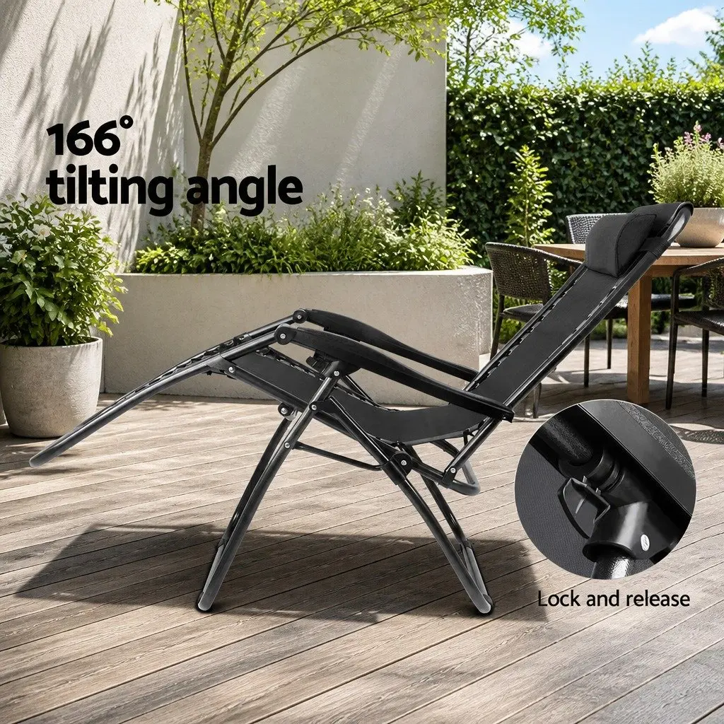 Zero Gravity Chair Folding Adjustable Lounge Outdoor Recliner Black
