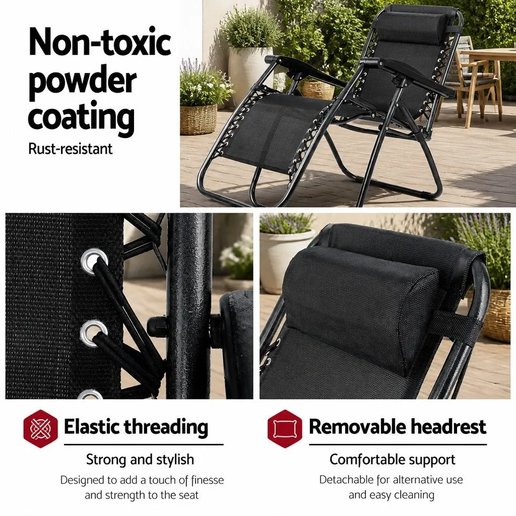 Zero Gravity Chair Folding Adjustable Lounge Outdoor Recliner Black