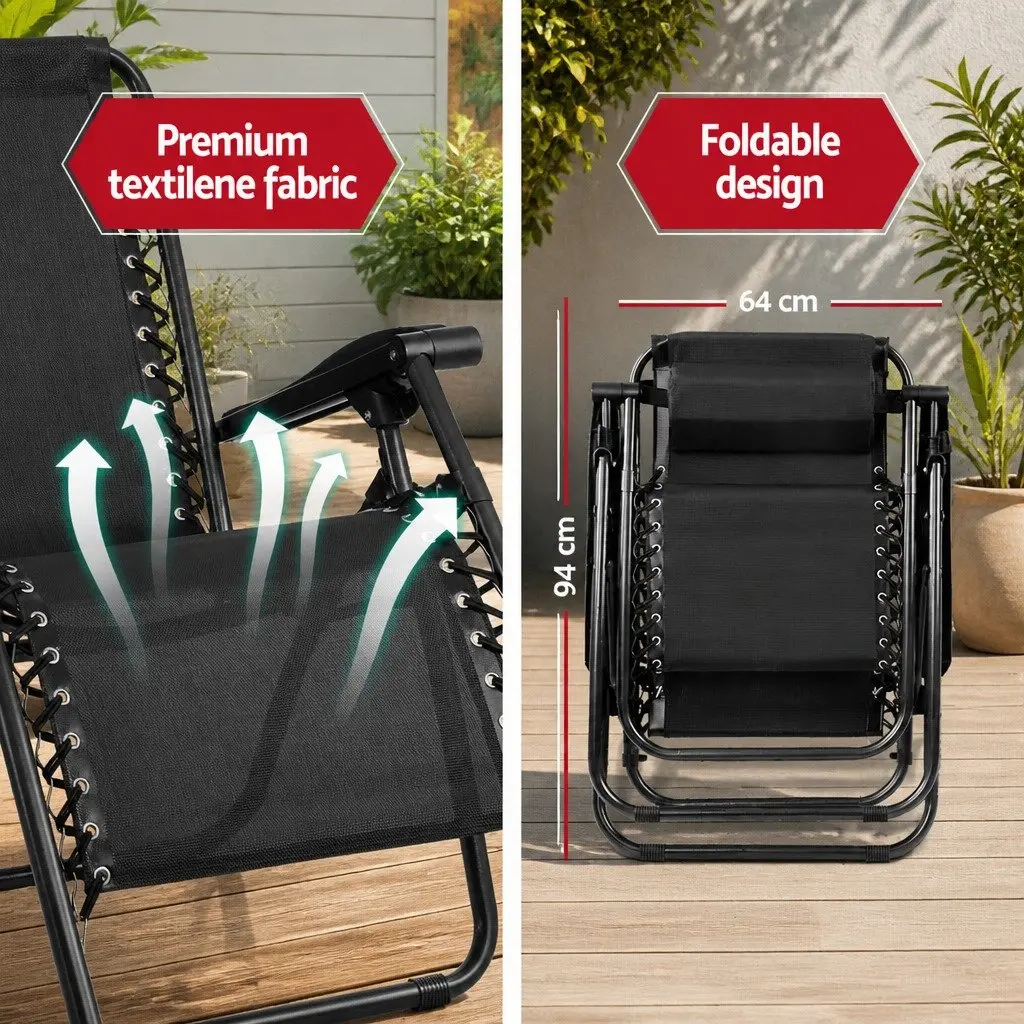 Zero Gravity Chair Folding Adjustable Lounge Outdoor Recliner Black