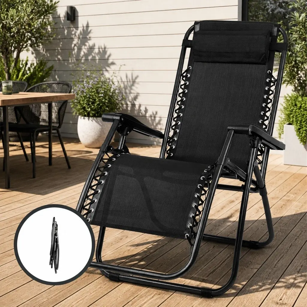 Zero Gravity Chair Folding Adjustable Lounge Outdoor Recliner Black