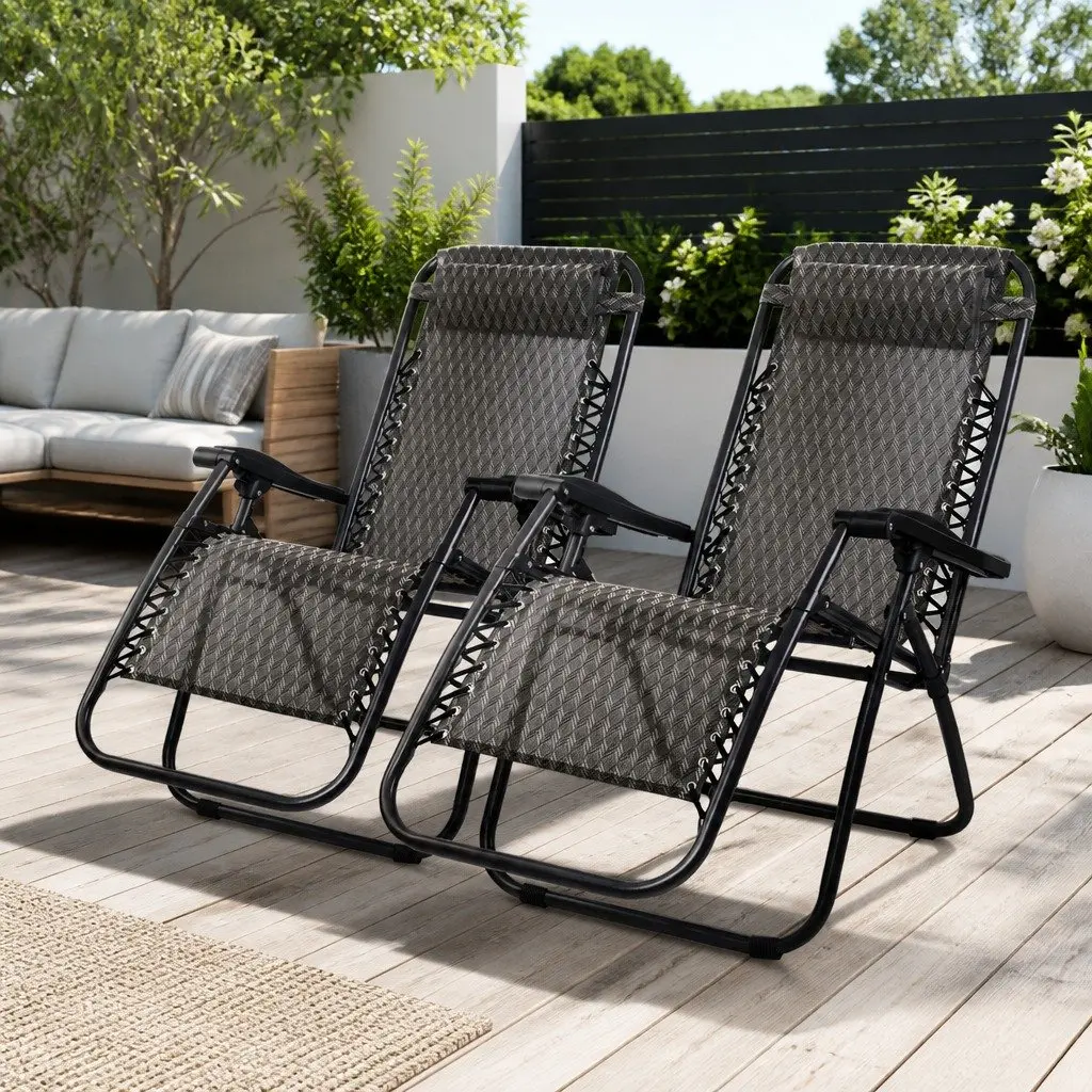 Zero Gravity Chair Adjustable Folding Outdoor Recliner 2PC Grey