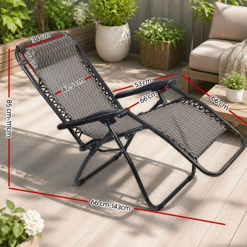 Zero Gravity Chair Adjustable Folding Outdoor Recliner 2PC Grey
