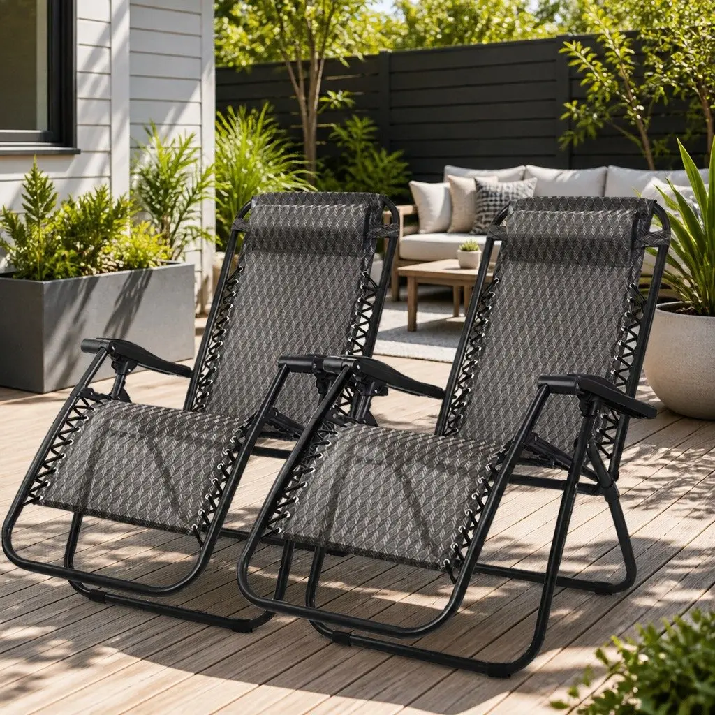 Zero Gravity Chair Adjustable Folding Outdoor Recliner 2PC Grey