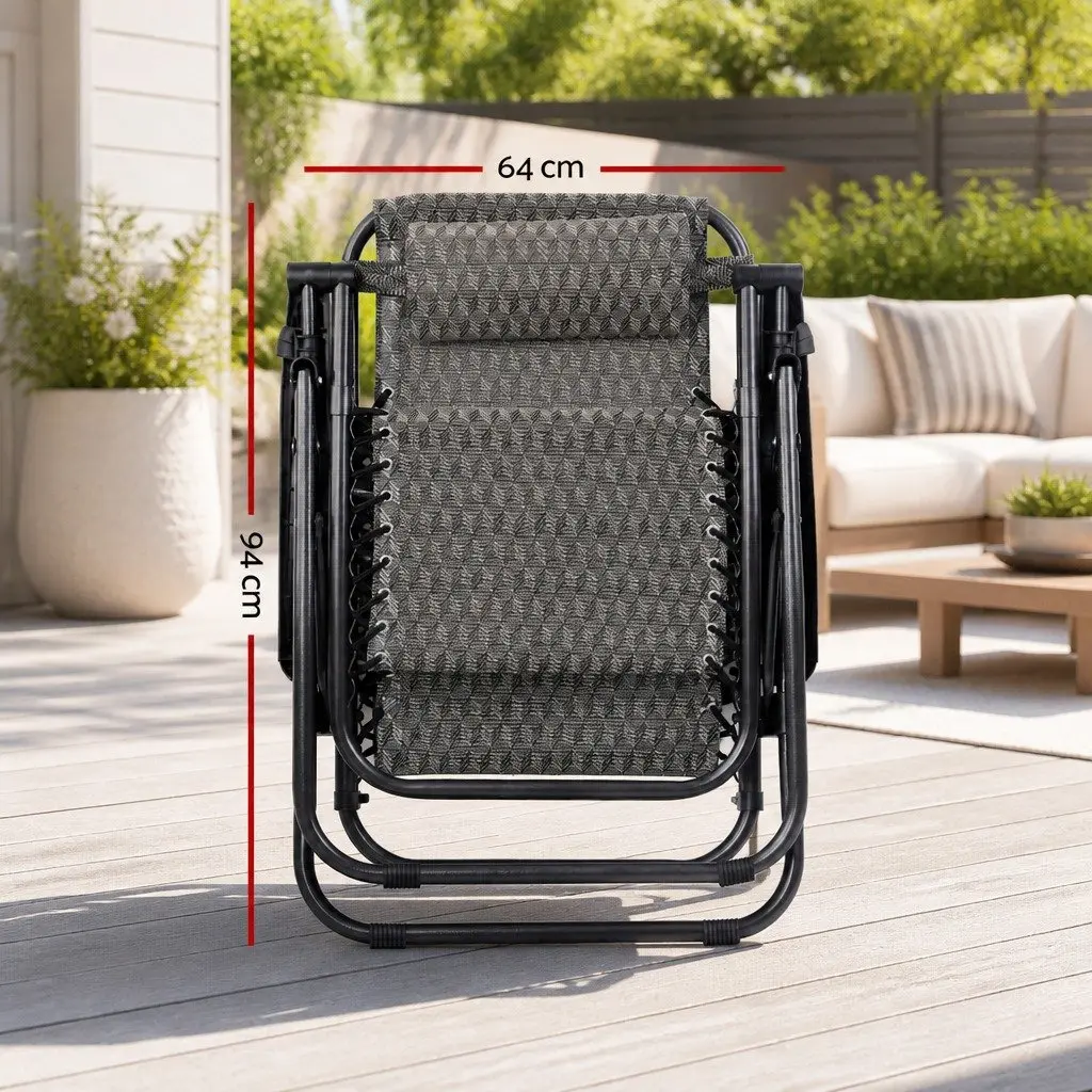 Zero Gravity Chair Adjustable Folding Outdoor Recliner 2PC Grey