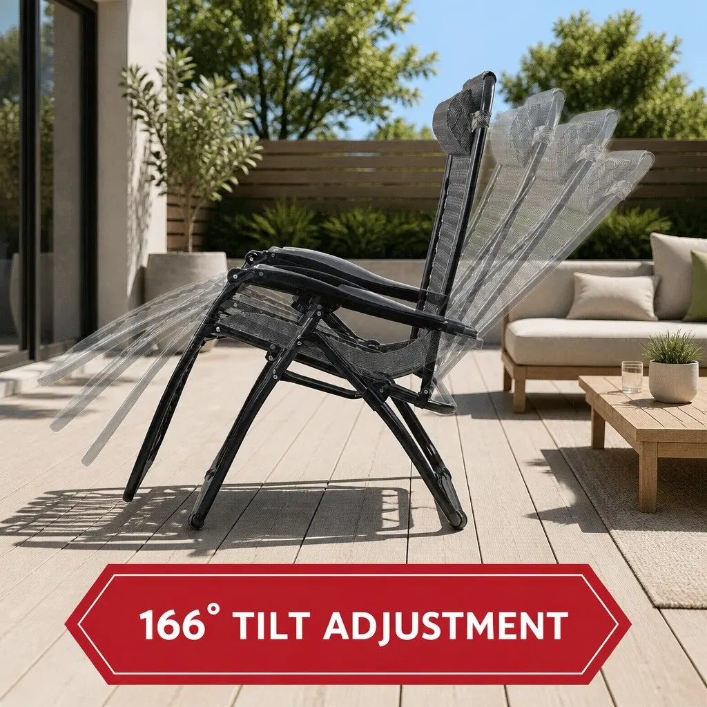 Zero Gravity Chair Adjustable Folding Outdoor Recliner 2PC Grey