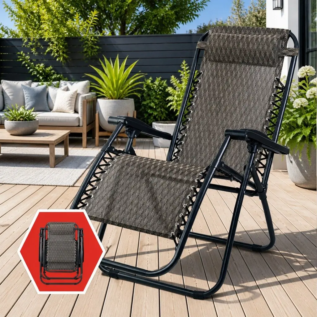 Zero Gravity Chair Adjustable Folding Outdoor Recliner 2PC Grey