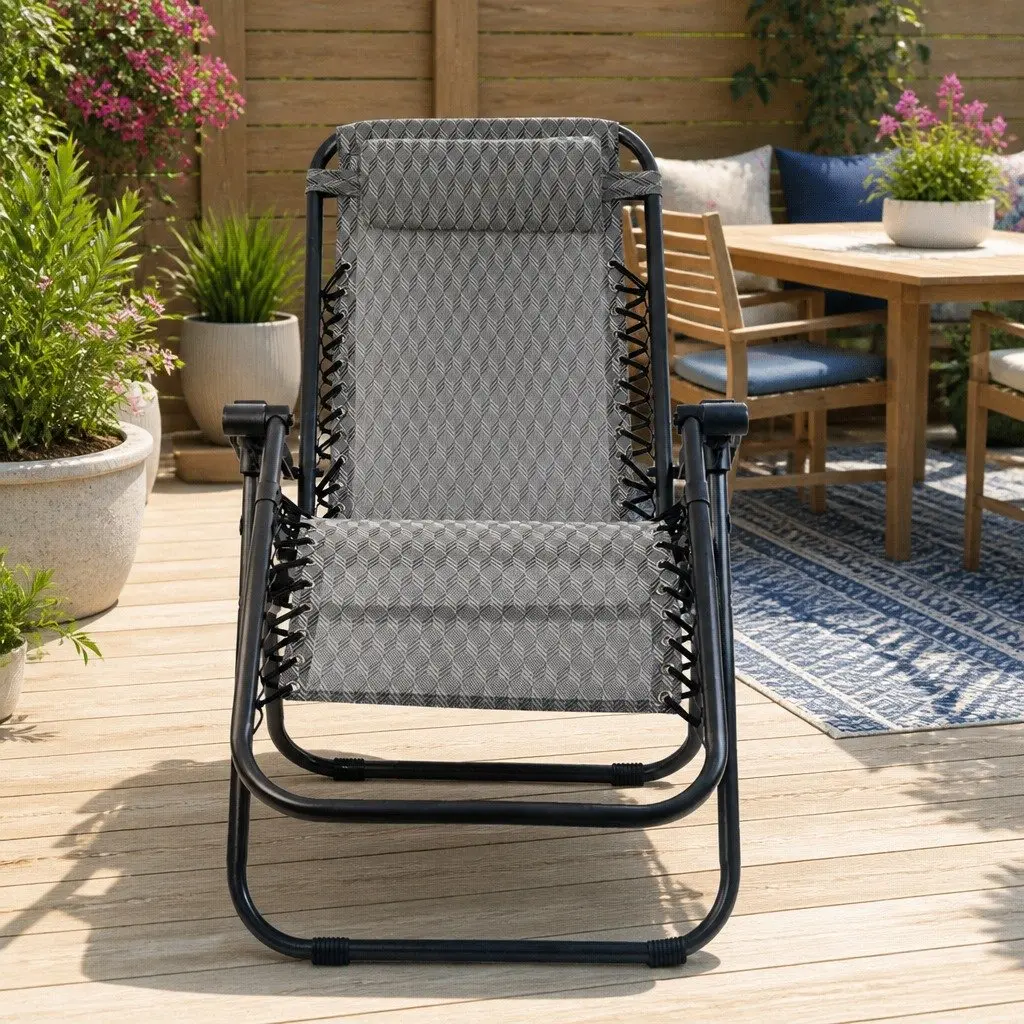 Zero Gravity Recliner Folding Outdoor Chair Adjustable Lounge Camping Grey