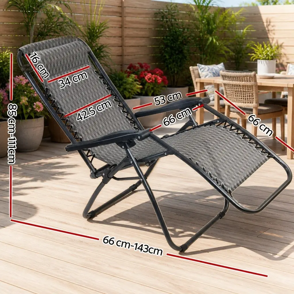 Zero Gravity Recliner Folding Outdoor Chair Adjustable Lounge Camping Grey