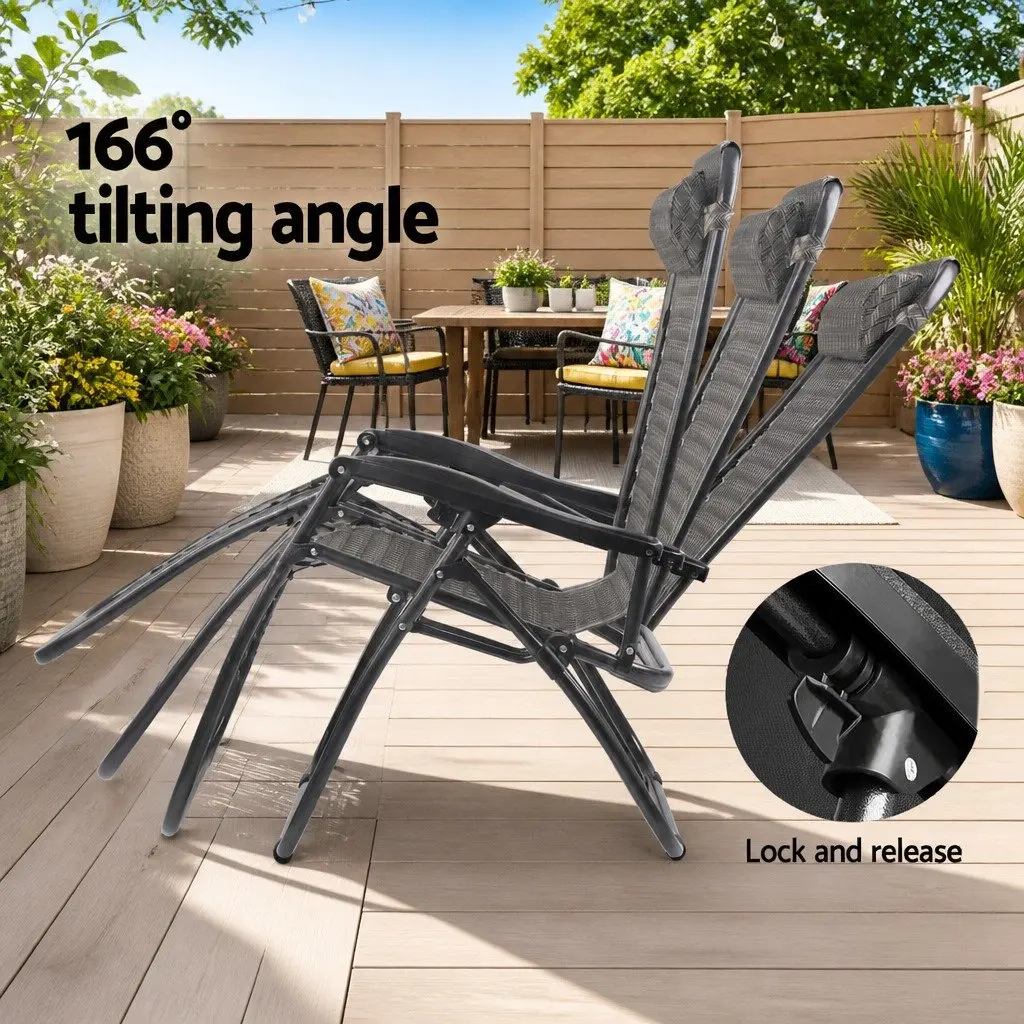 Zero Gravity Recliner Folding Outdoor Chair Adjustable Lounge Camping Grey