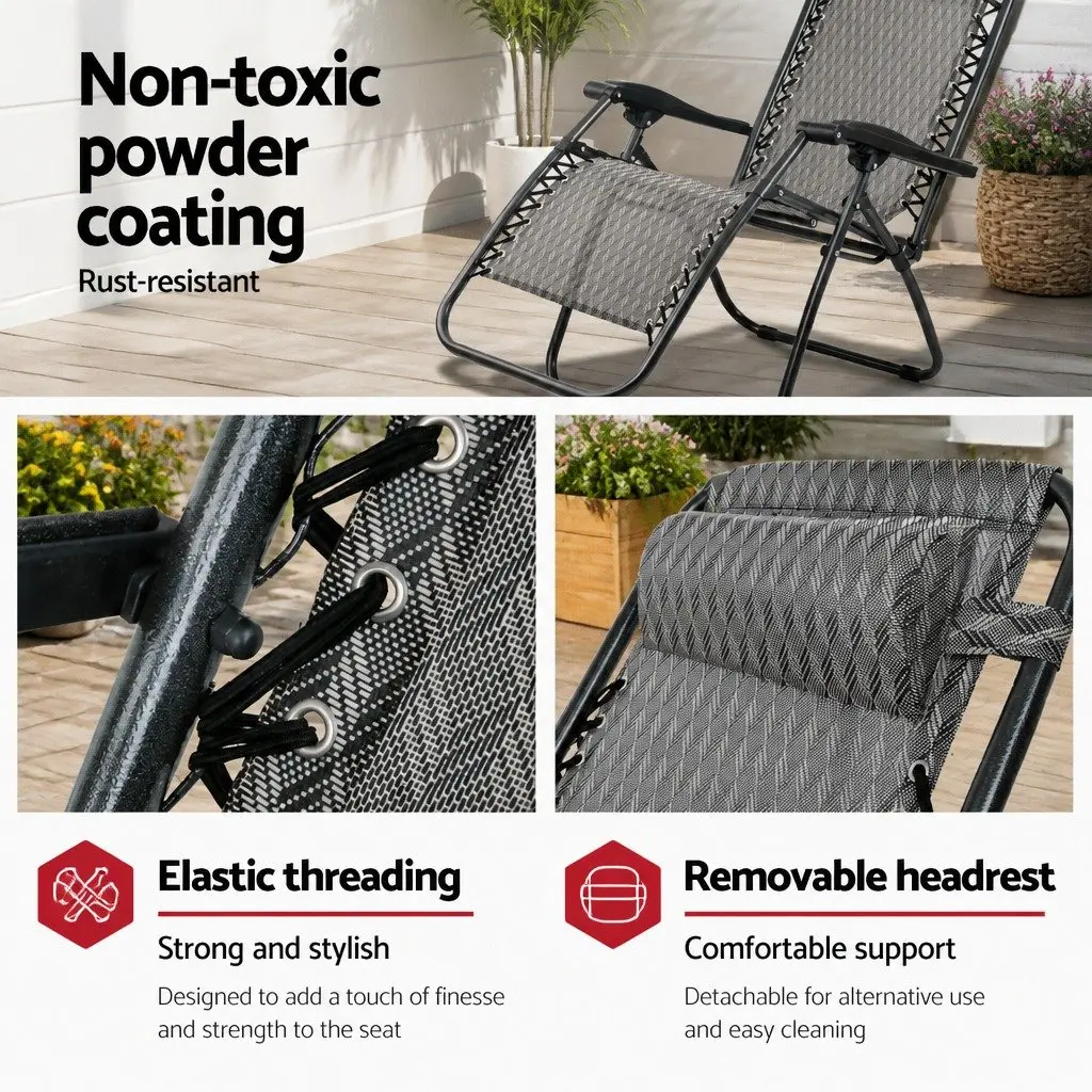 Zero Gravity Recliner Folding Outdoor Chair Adjustable Lounge Camping Grey