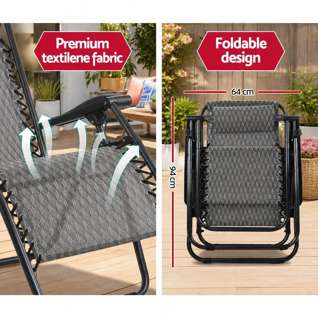 Zero Gravity Recliner Folding Outdoor Chair Adjustable Lounge Camping Grey