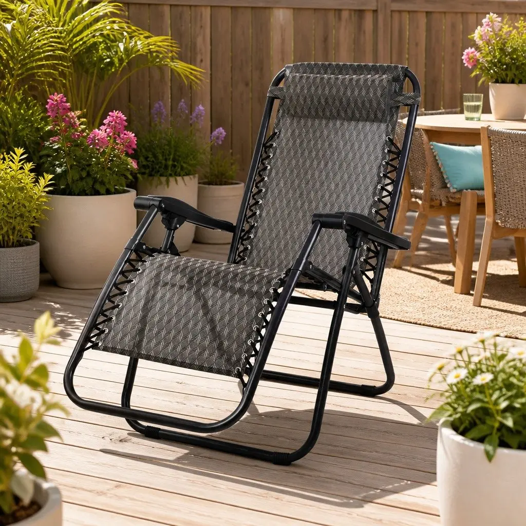 Zero Gravity Recliner Folding Outdoor Chair Adjustable Lounge Camping Grey