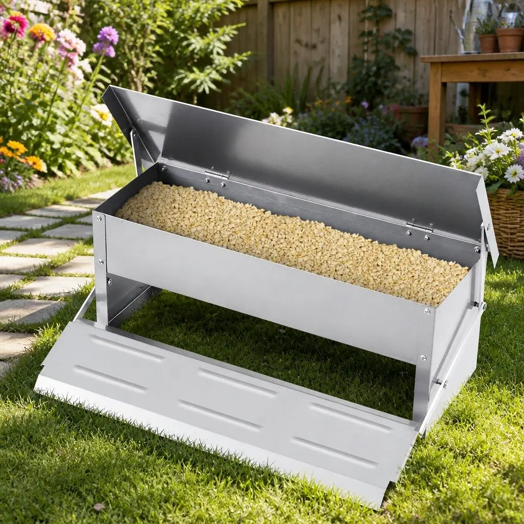 Automatic Chicken Feeder 5KG Galvanized Steel Weight-Operated Farm Poultry