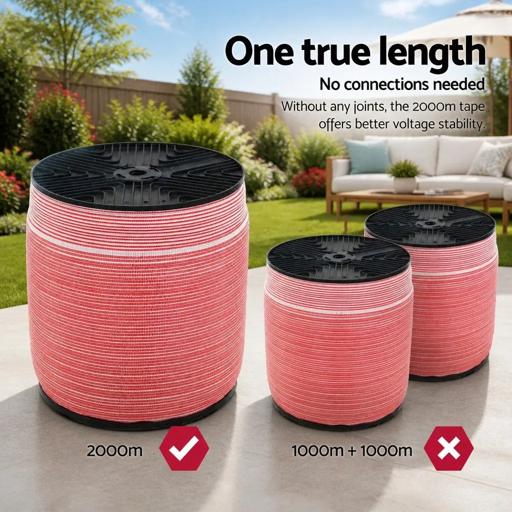 Electric Fence Poly Tape Highly Visible 2000M 12mm Red White