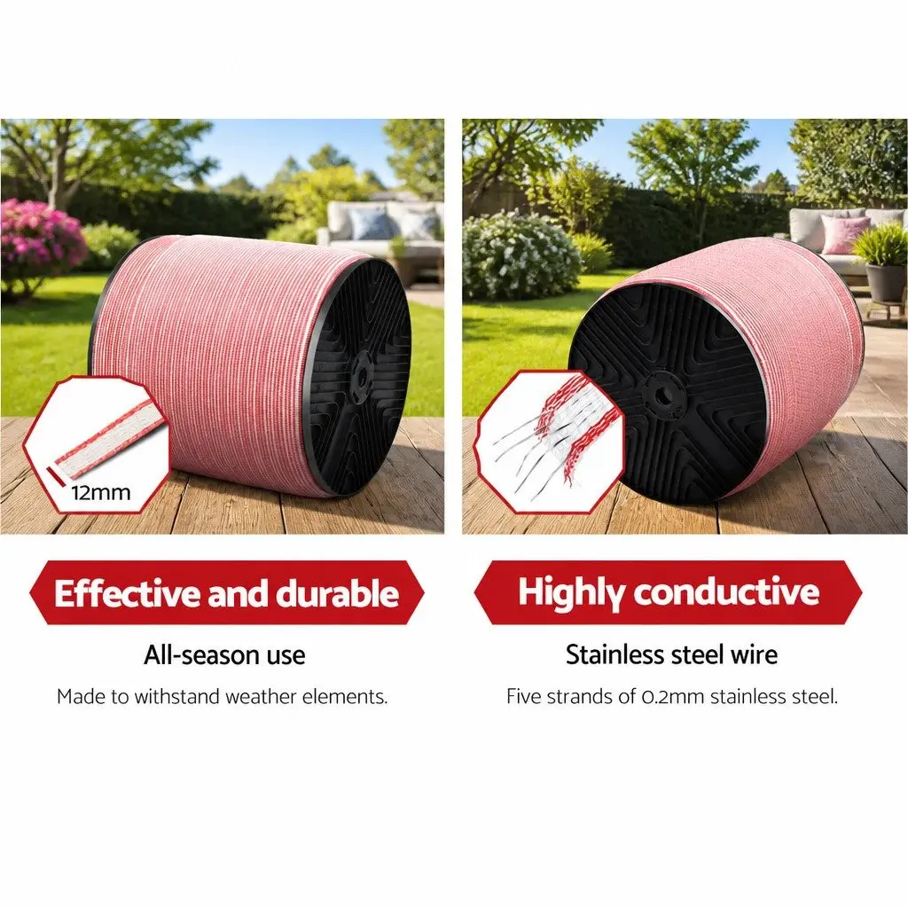 Electric Fence Poly Tape Highly Visible 2000M 12mm Red White
