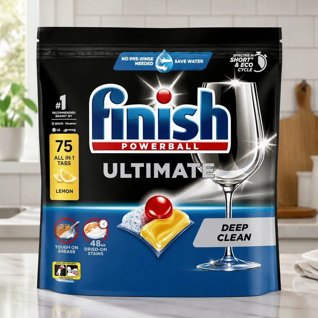 Dishwasher Tablets Fast Dissolving Lemon 75 Pack Deep Clean No Pre-Rinse