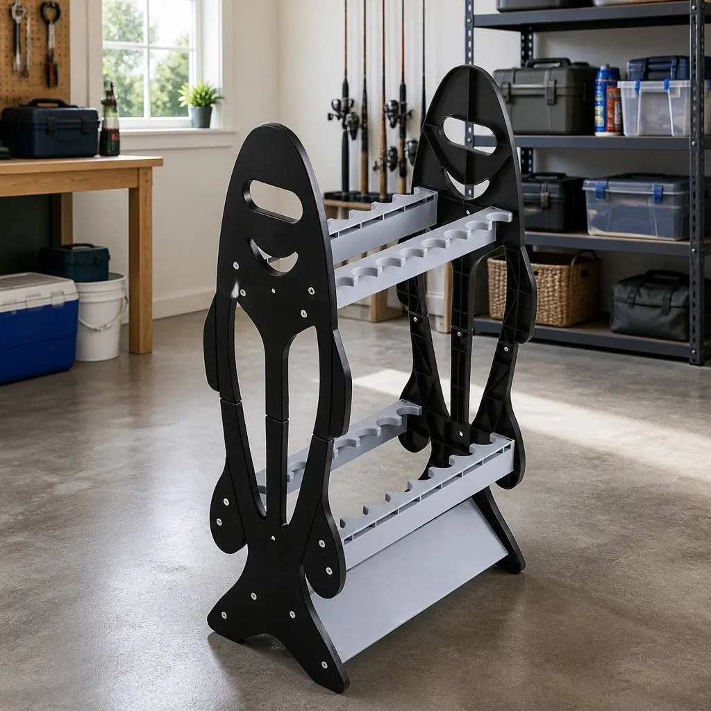 Fishing Rod Holder 16 Storage Rack Double-Sided Stand Garage Organizer Holds 8