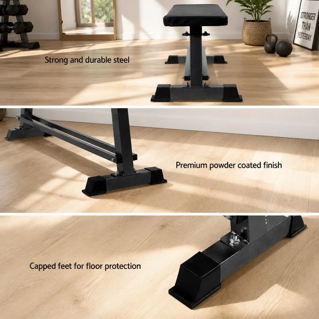 Flat Weight Bench Press Home Gym Exercise Equipment 300kg Capacity Black