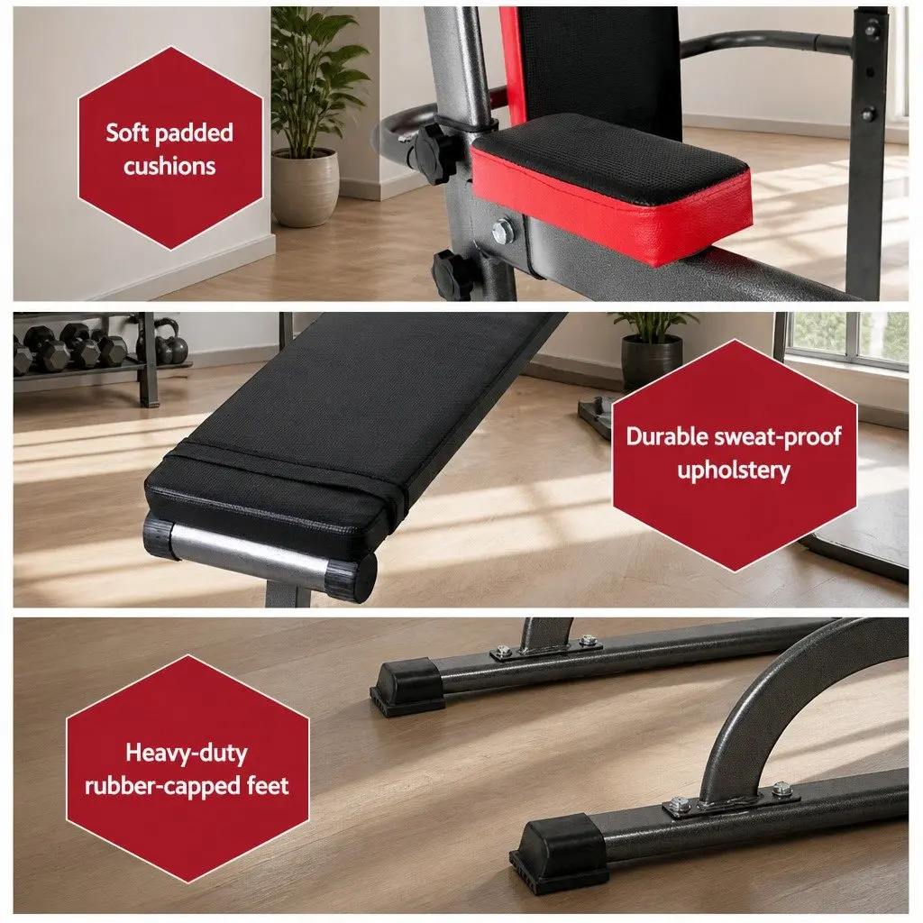 Multi-Function Exercise Tower Bench Press Chin Up Bar Home Gym Station Grey