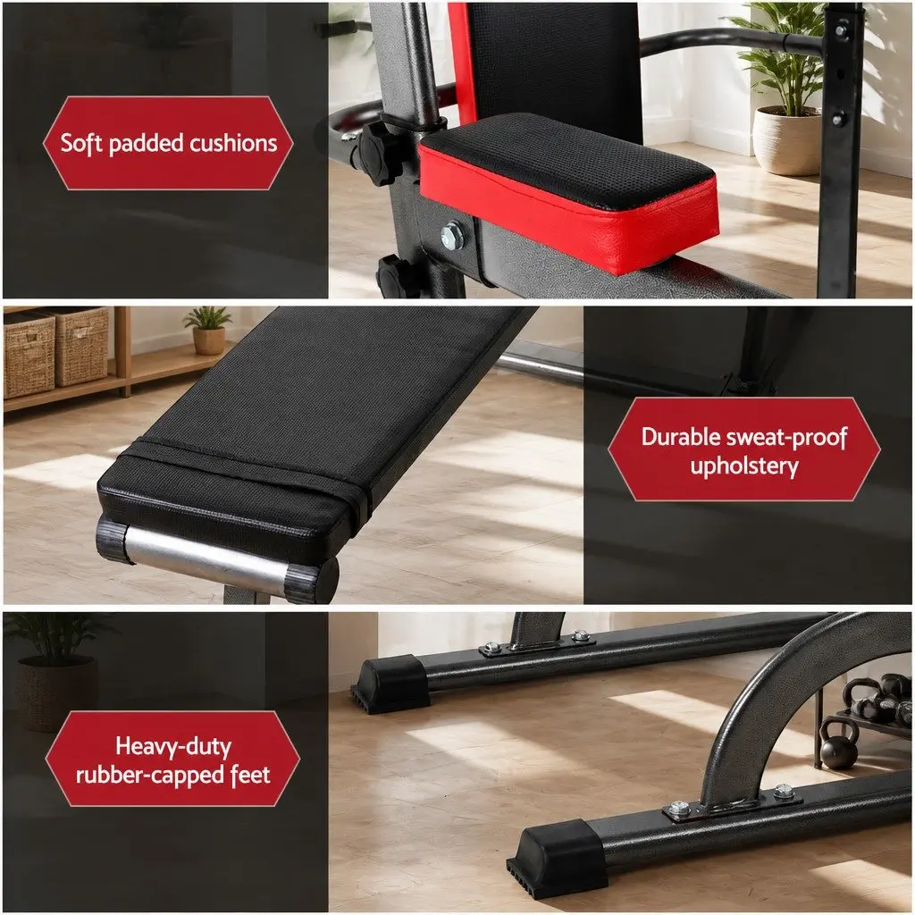 Multi-Function Exercise Tower Bench Press Chin Up Bar Home Gym Station Grey