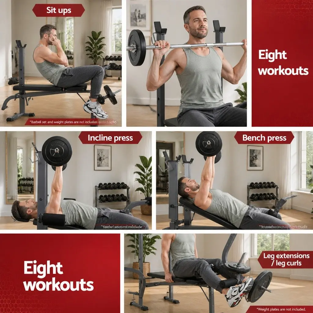 Adjustable Weight Bench Multi Exercise 8 in 1 Home Gym Black
