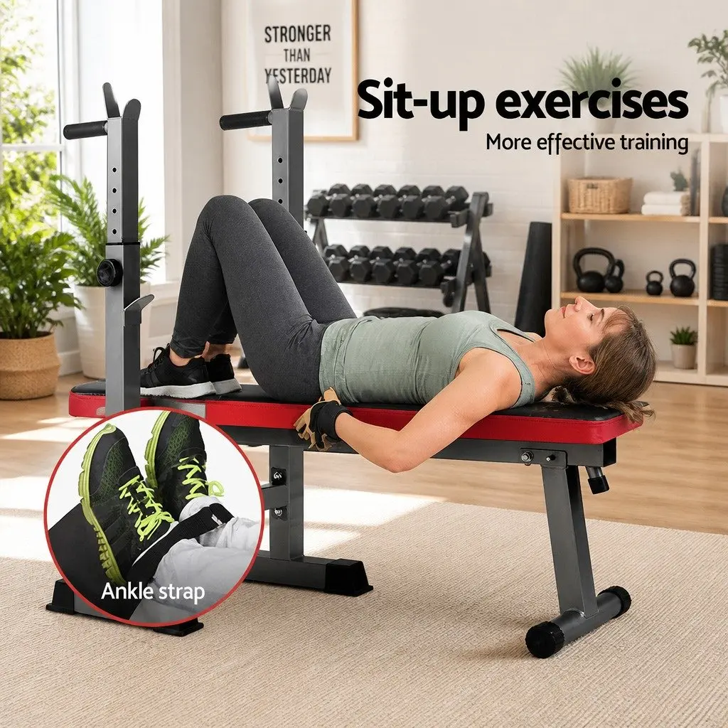 Weight Bench Squat Rack Home Gym Equipment Press Fitness 200kg Capacity Black