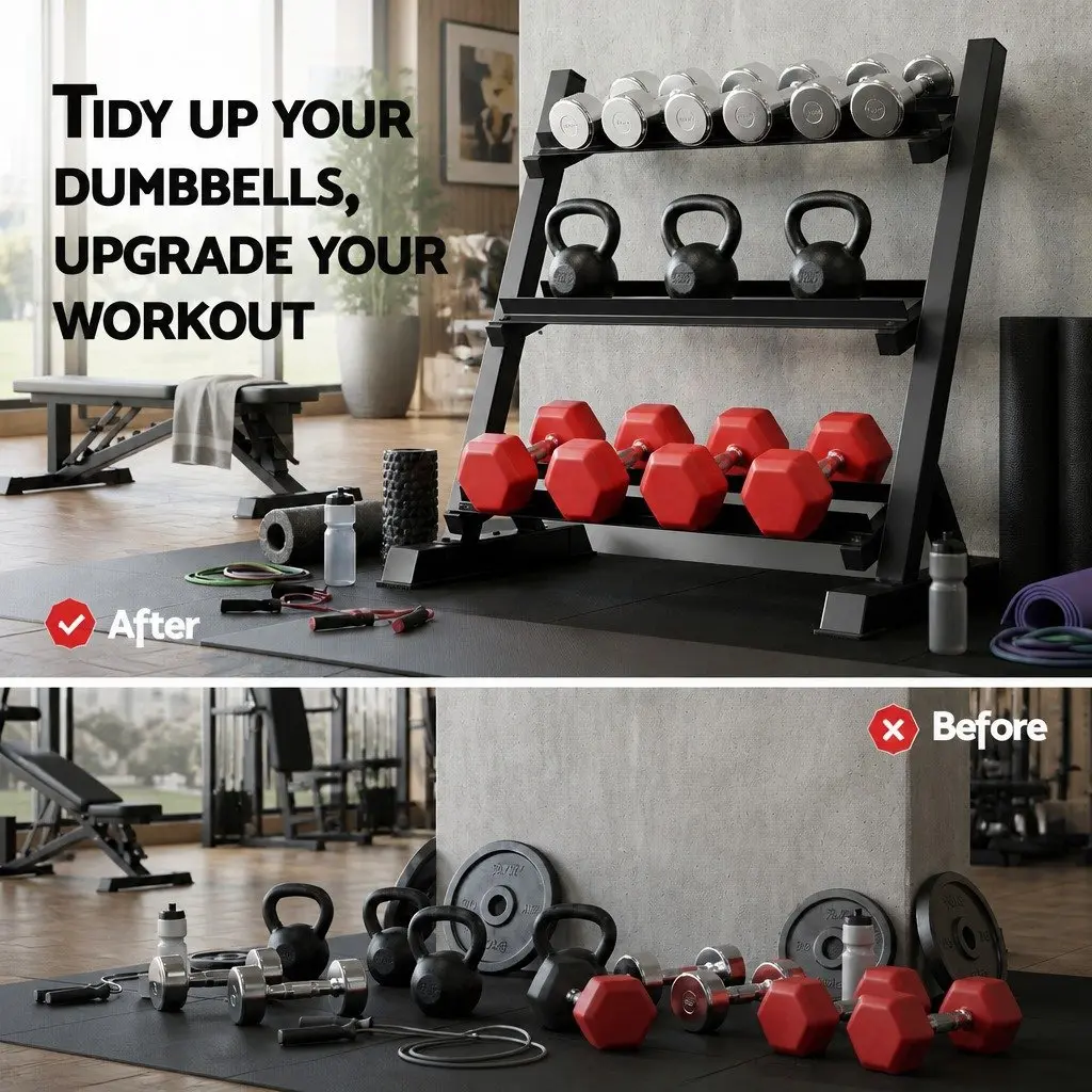 Dumbbell Rack 3-Tier Heavy Duty Weight Storage Home Gym Kettlebell Organiser