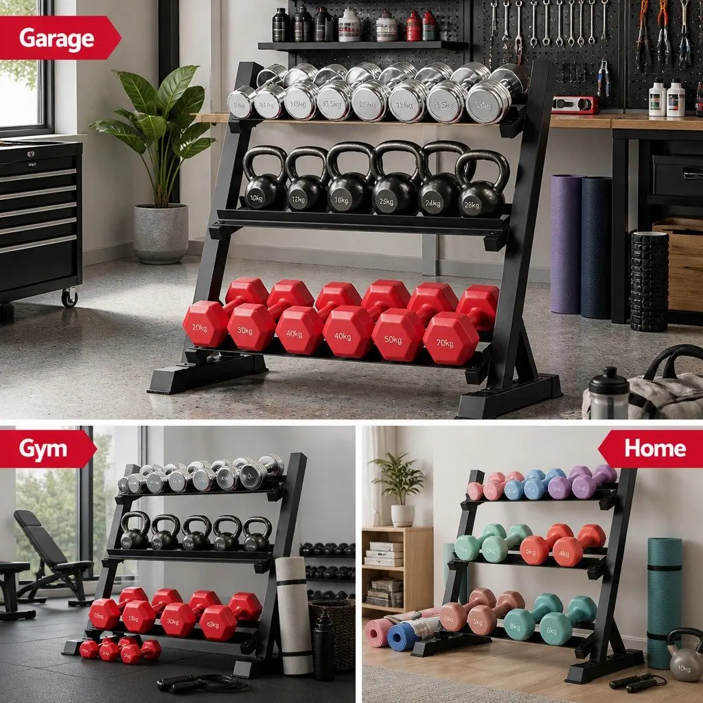 Dumbbell Rack 3-Tier Heavy Duty Weight Storage Home Gym Kettlebell Organiser